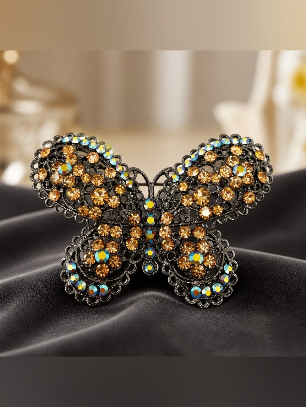 🆕️Butterfly Crystal Brooch - Lt Colorado Topaz & Aurora Borealis Accent Crystal